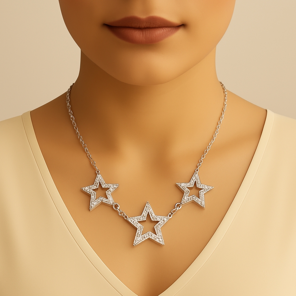 New York & Company Silver Rhinestone Star Necklace – Dainty & Stylish Jewelry